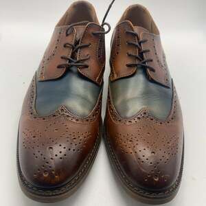 La Milano Gary II Size 10 Tan Navy Wingtip Dress Shoes (DS1028)